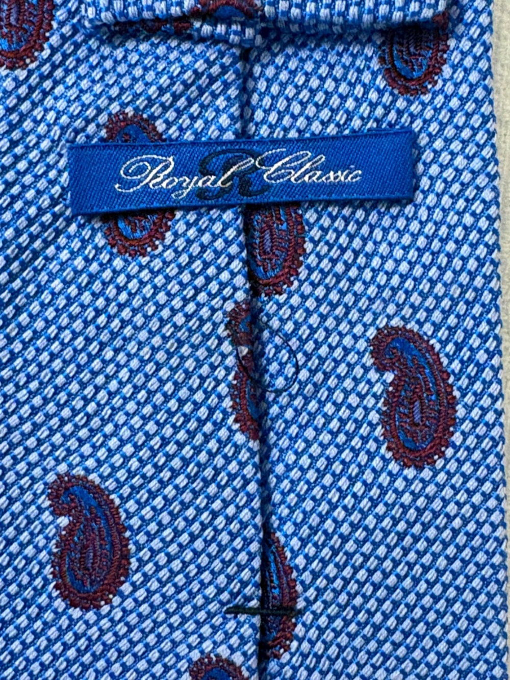 Tom James Royal Classic Silk Cotton Paisley Tie Blue Red 3.25" Wide Made in USA